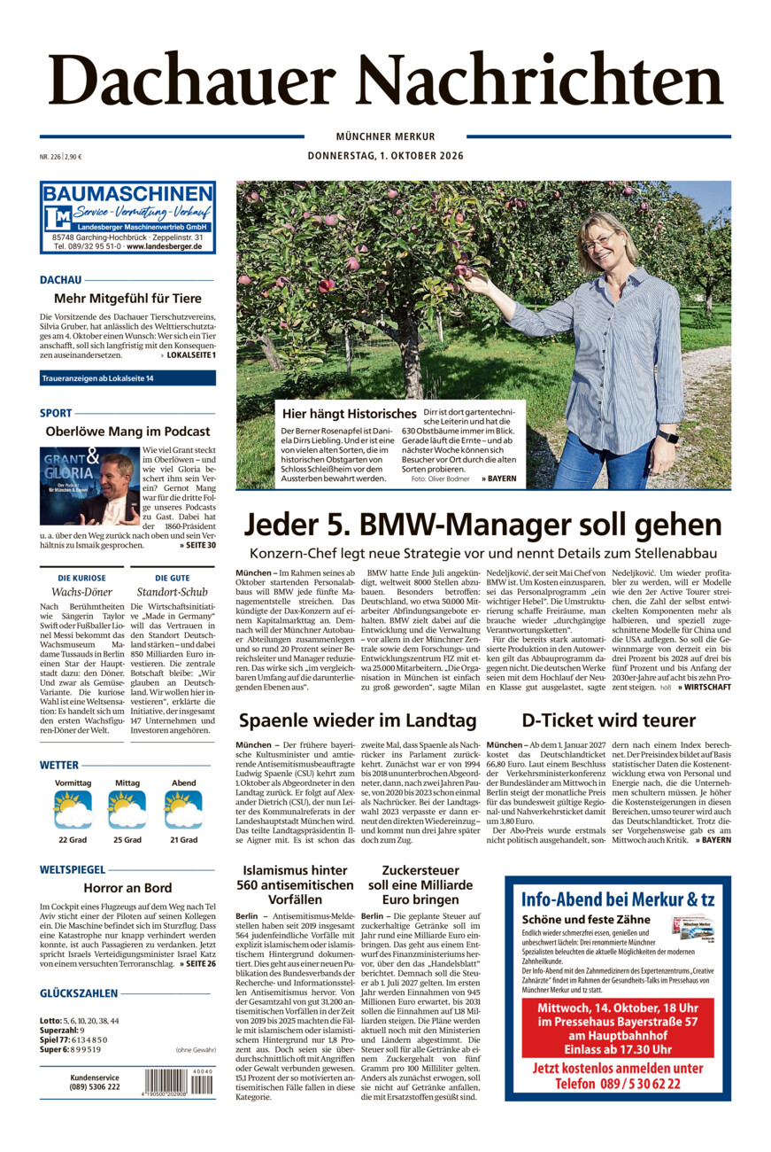 Dachauer Nachrichten vom Donnerstag, 01.10.2026