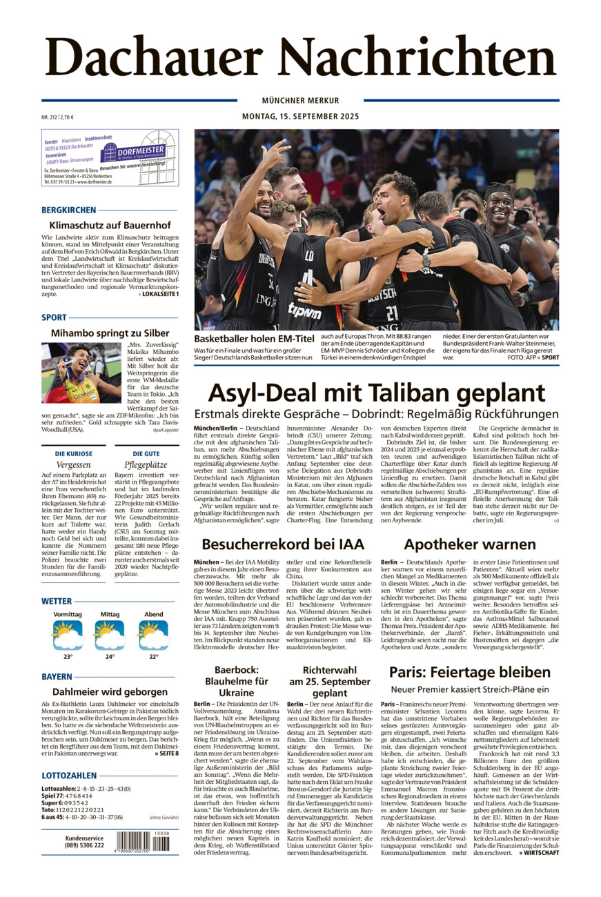 Dachauer Nachrichten vom Montag, 15.09.2025