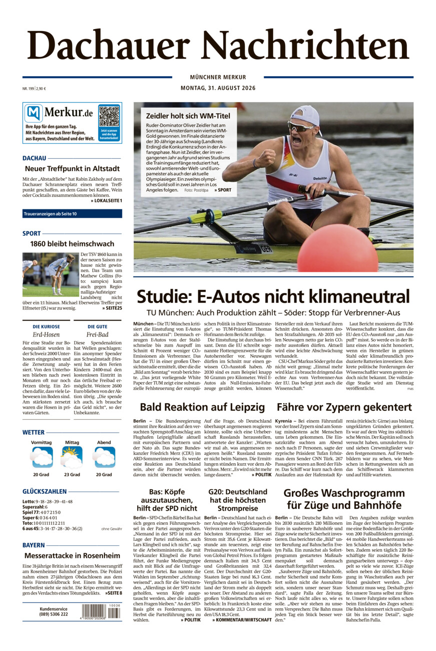 Dachauer Nachrichten vom Montag, 31.08.2026