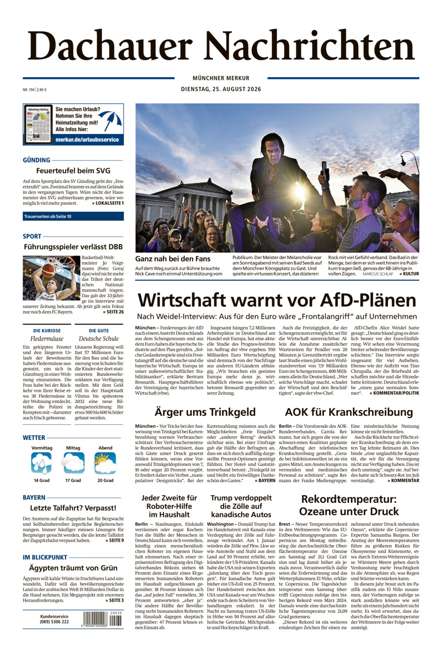 Dachauer Nachrichten vom Dienstag, 25.08.2026