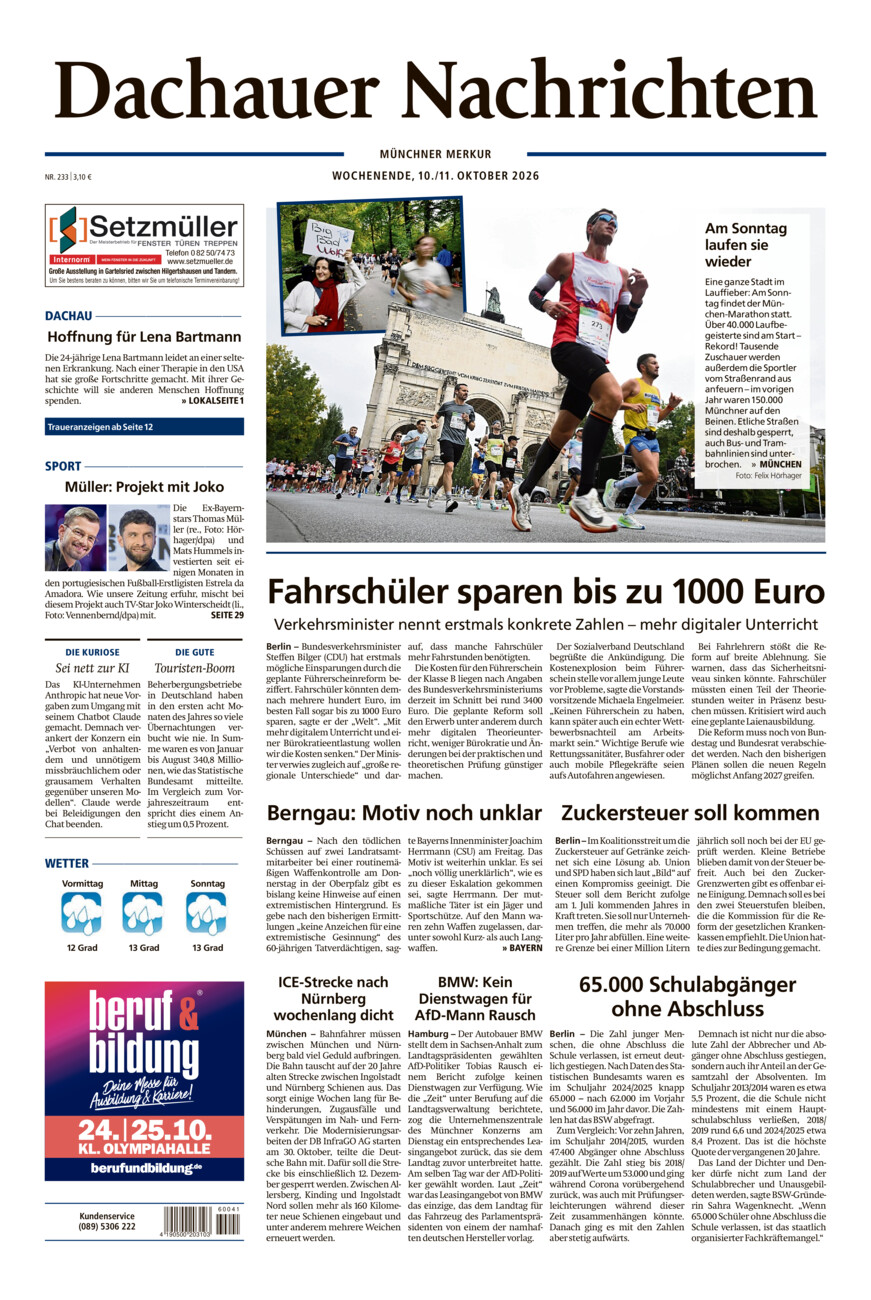 Dachauer Nachrichten vom Samstag, 10.10.2026