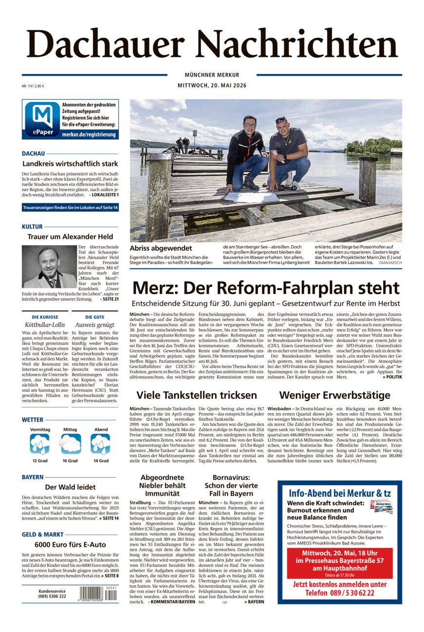 Dachauer Nachrichten vom Mittwoch, 20.05.2026