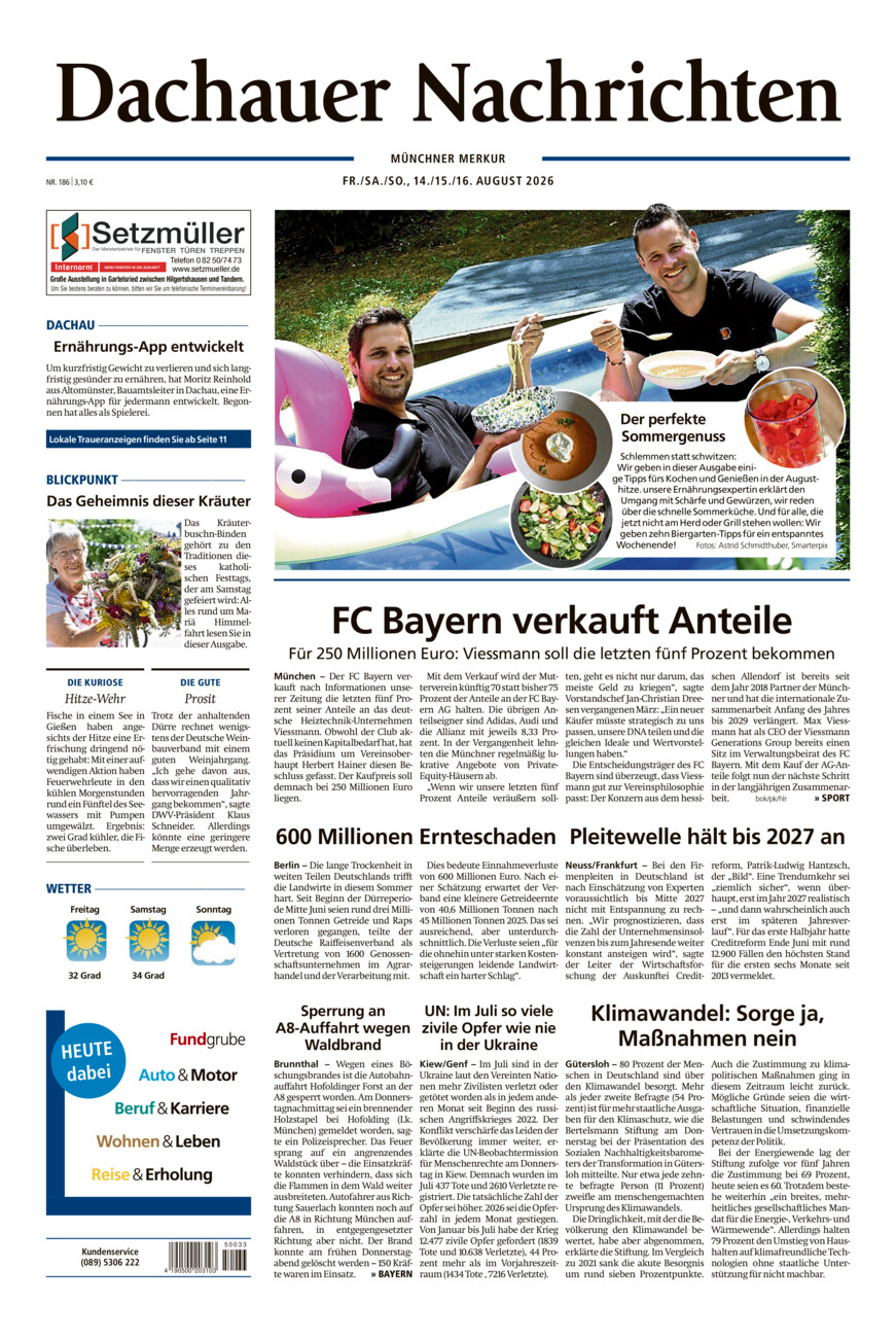 Dachauer Nachrichten vom Freitag, 14.08.2026