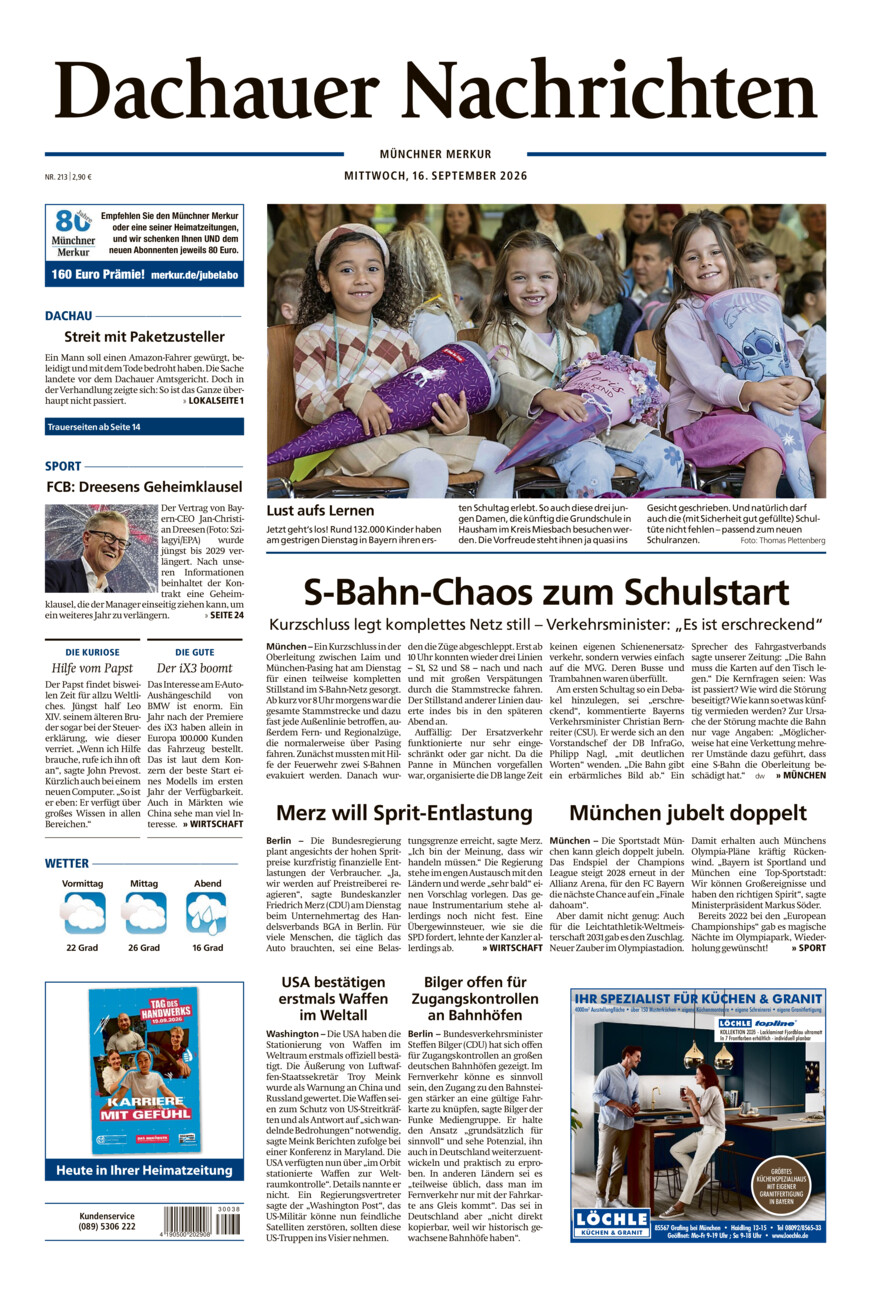 Dachauer Nachrichten vom Mittwoch, 16.09.2026