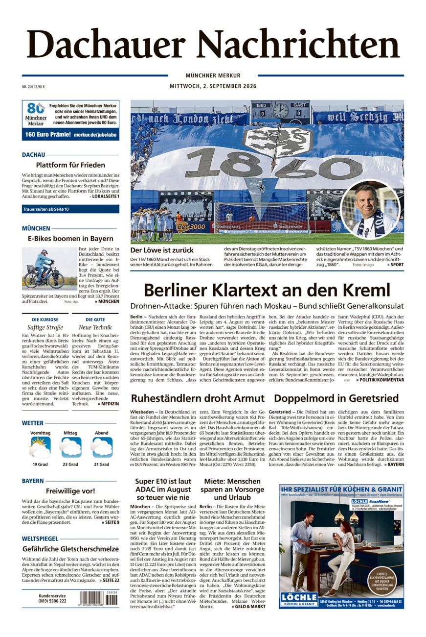 Dachauer Nachrichten vom Mittwoch, 02.09.2026