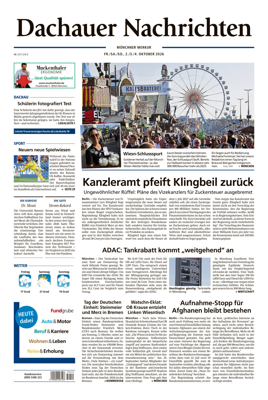 Dachauer Nachrichten vom Freitag, 02.10.2026