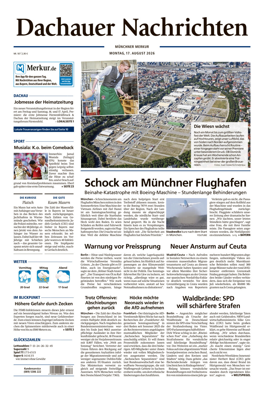Dachauer Nachrichten vom Montag, 17.08.2026