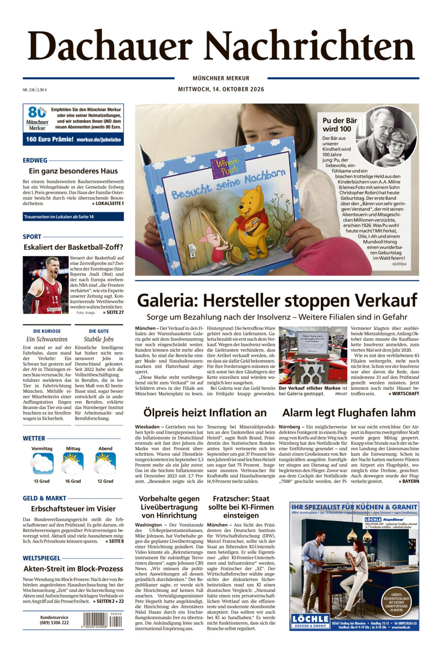 Dachauer Nachrichten vom Mittwoch, 14.10.2026