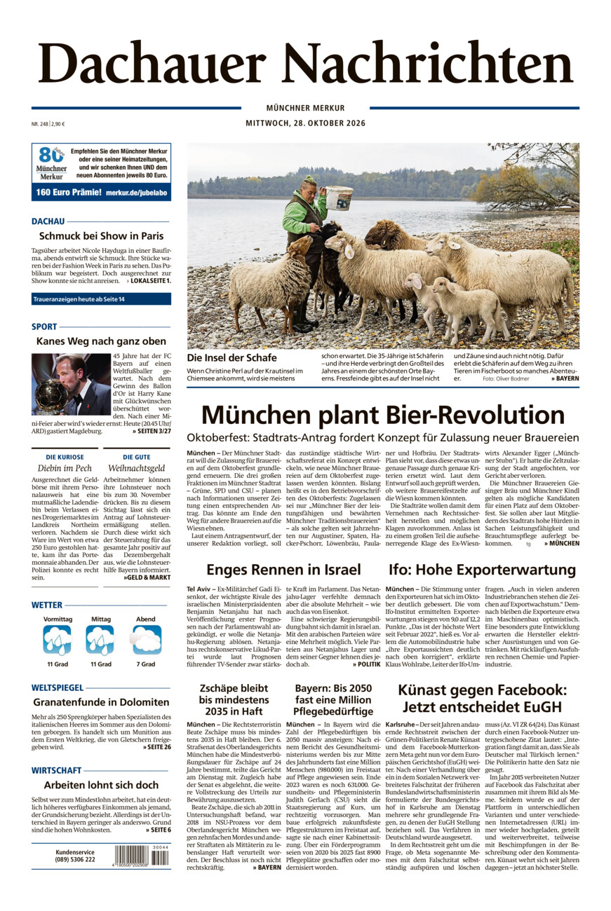 Dachauer Nachrichten vom Mittwoch, 28.10.2026
