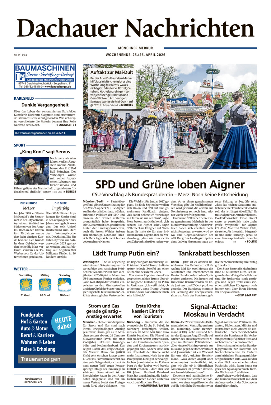 Dachauer Nachrichten vom Samstag, 25.04.2026