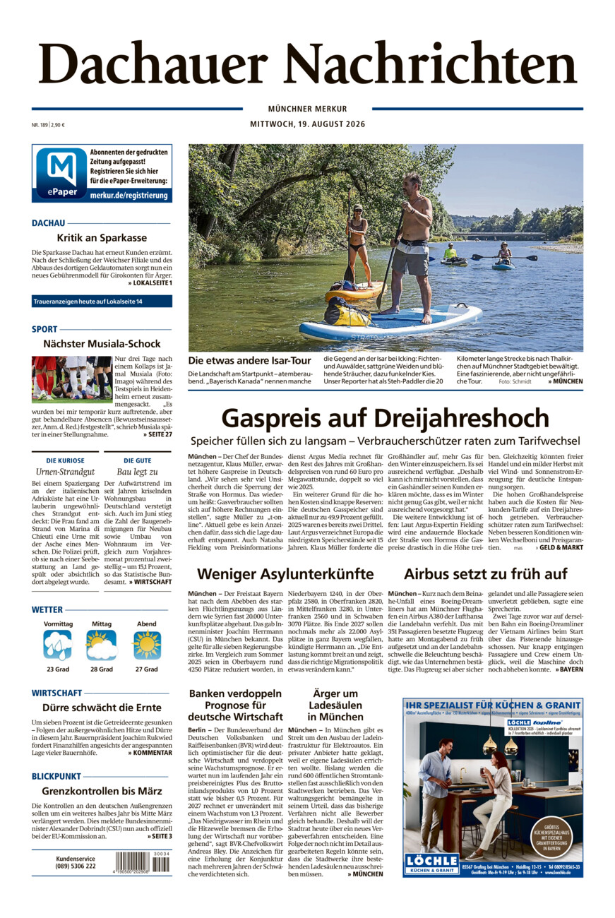 Dachauer Nachrichten vom Mittwoch, 19.08.2026