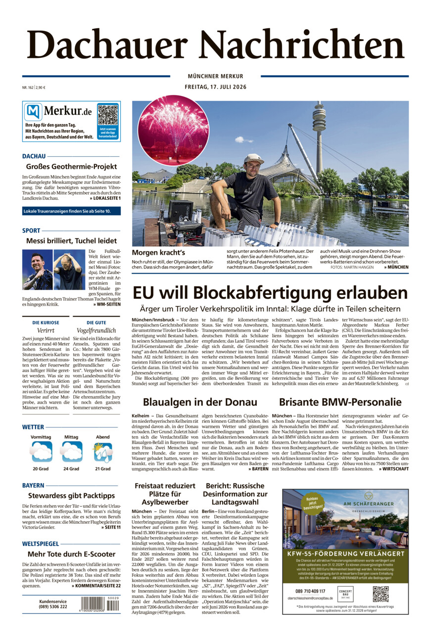 Dachauer Nachrichten vom Freitag, 17.07.2026