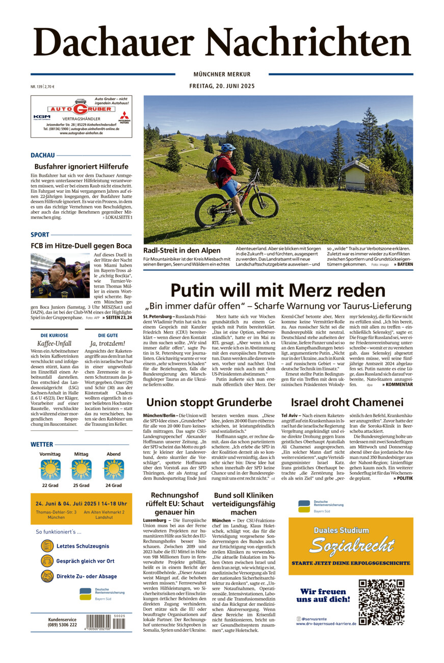 Dachauer Nachrichten vom Freitag, 20.06.2025