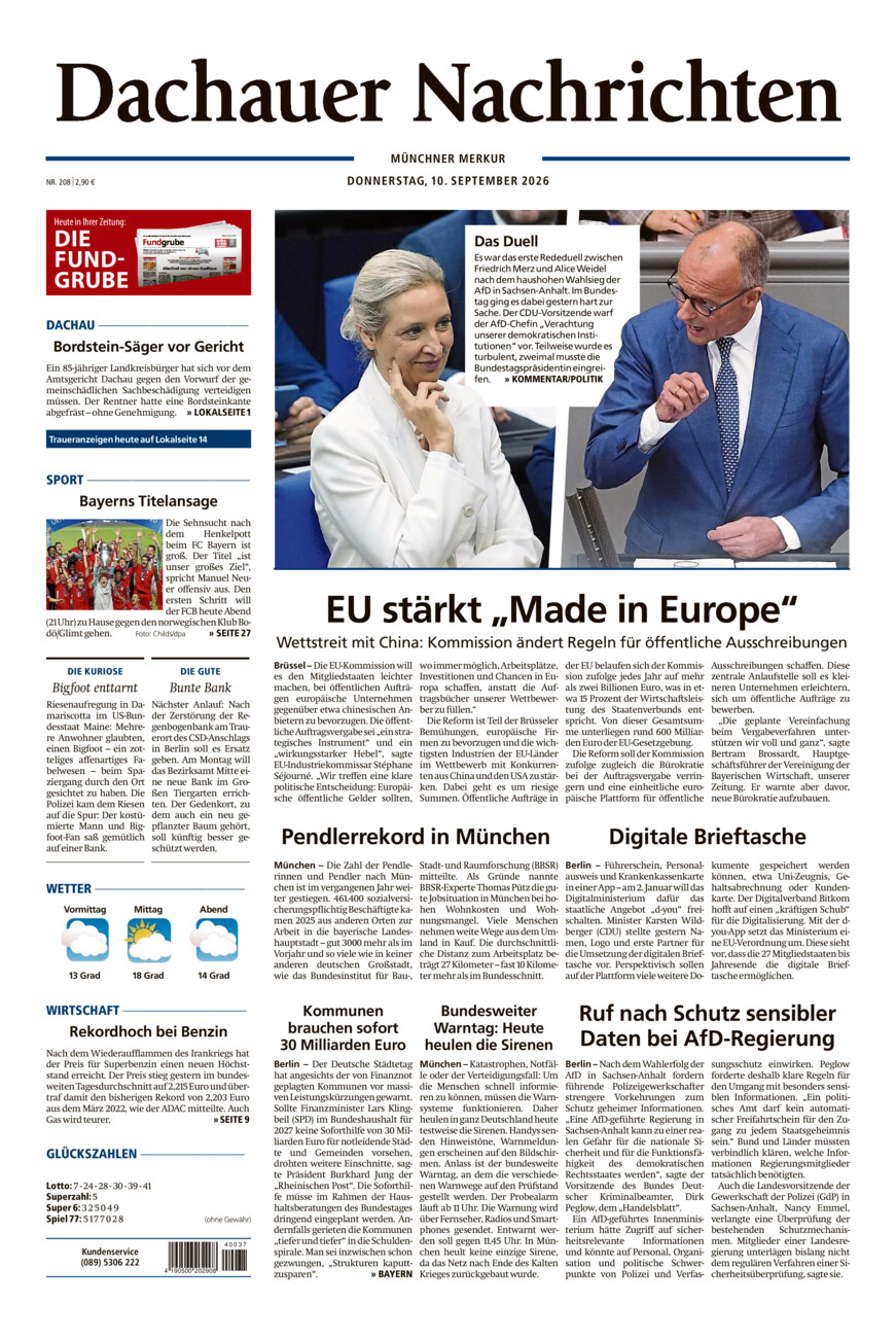 Dachauer Nachrichten vom Donnerstag, 10.09.2026