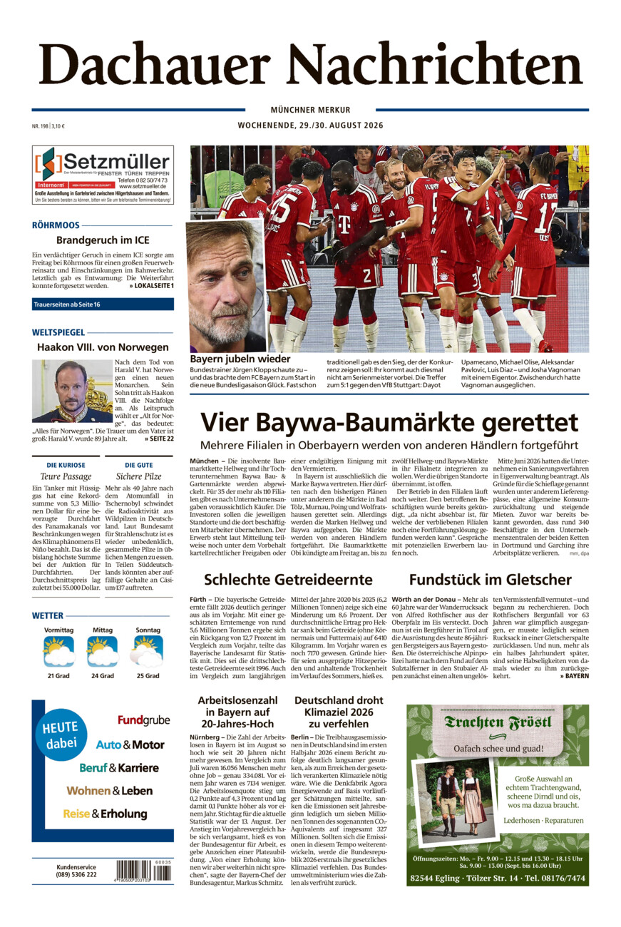 Dachauer Nachrichten vom Samstag, 29.08.2026