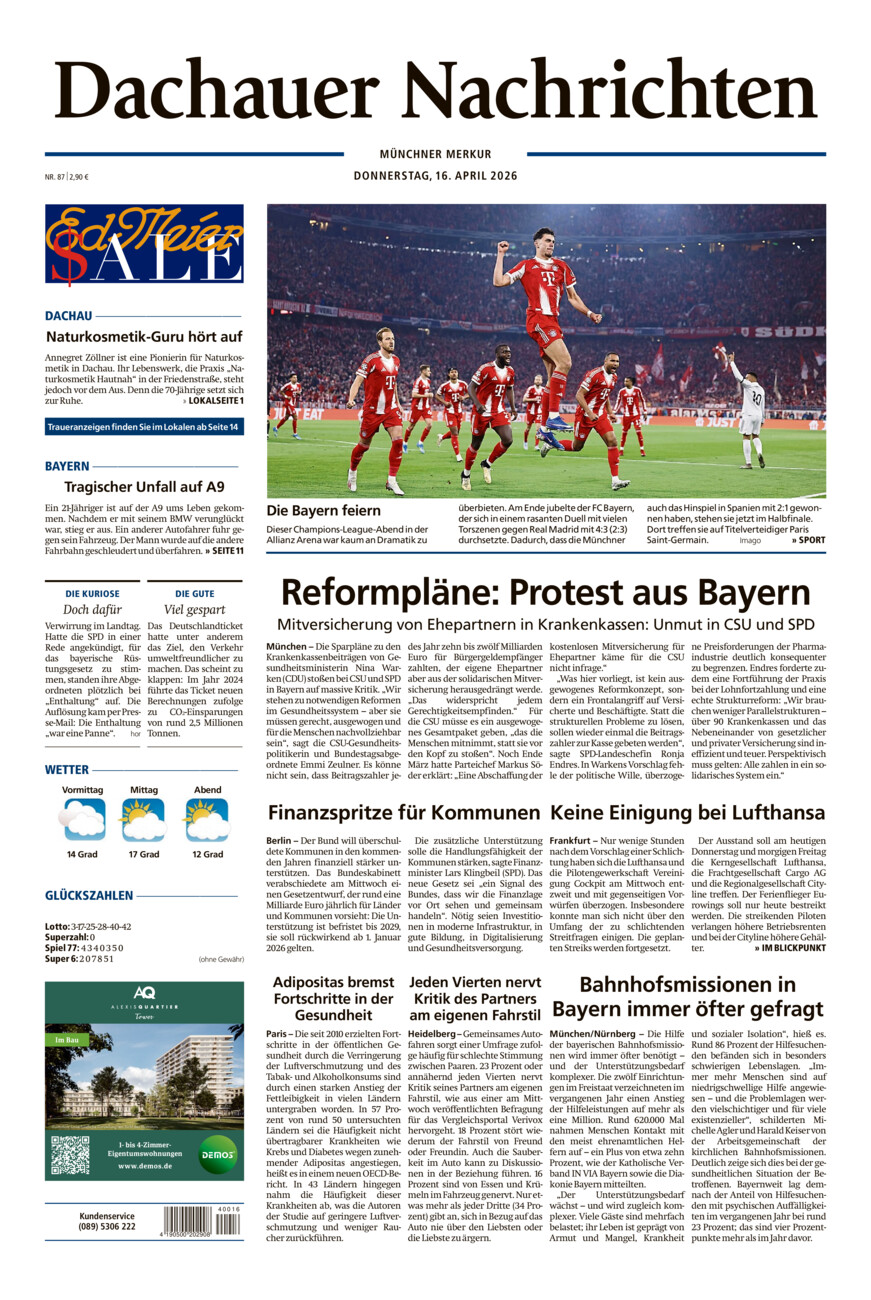 Dachauer Nachrichten vom Donnerstag, 16.04.2026