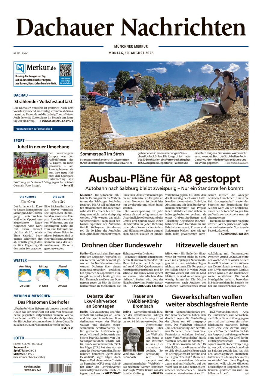 Dachauer Nachrichten vom Montag, 10.08.2026