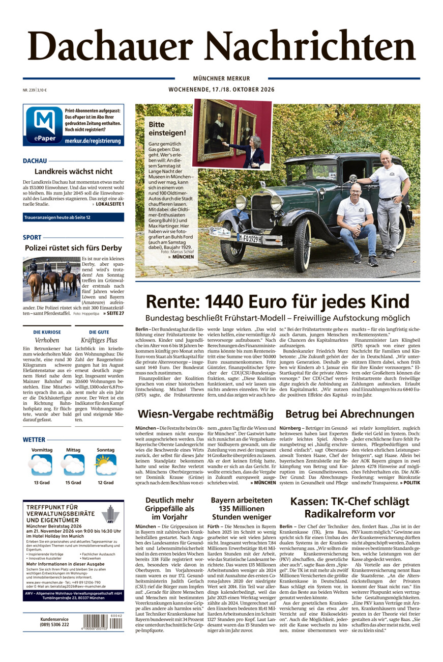 Dachauer Nachrichten vom Samstag, 17.10.2026