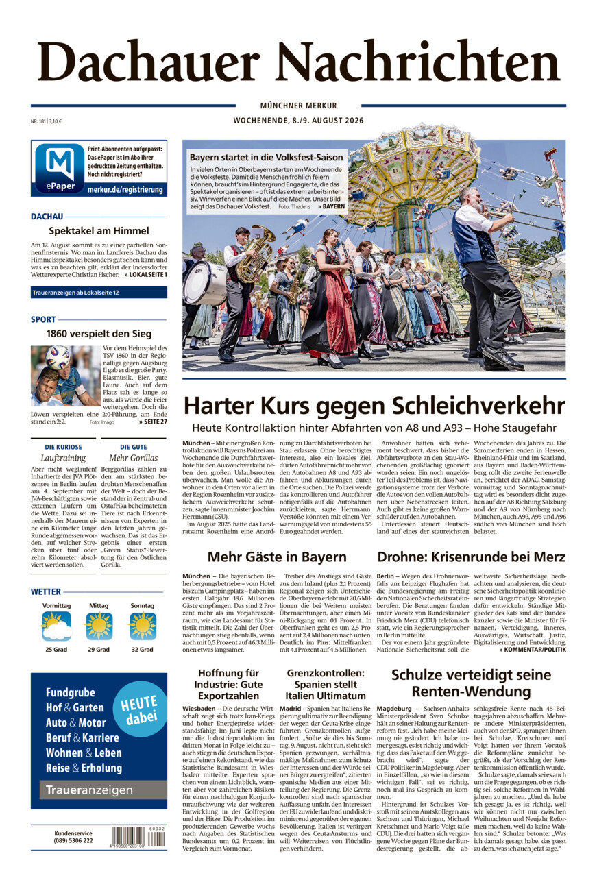 Dachauer Nachrichten vom Samstag, 08.08.2026