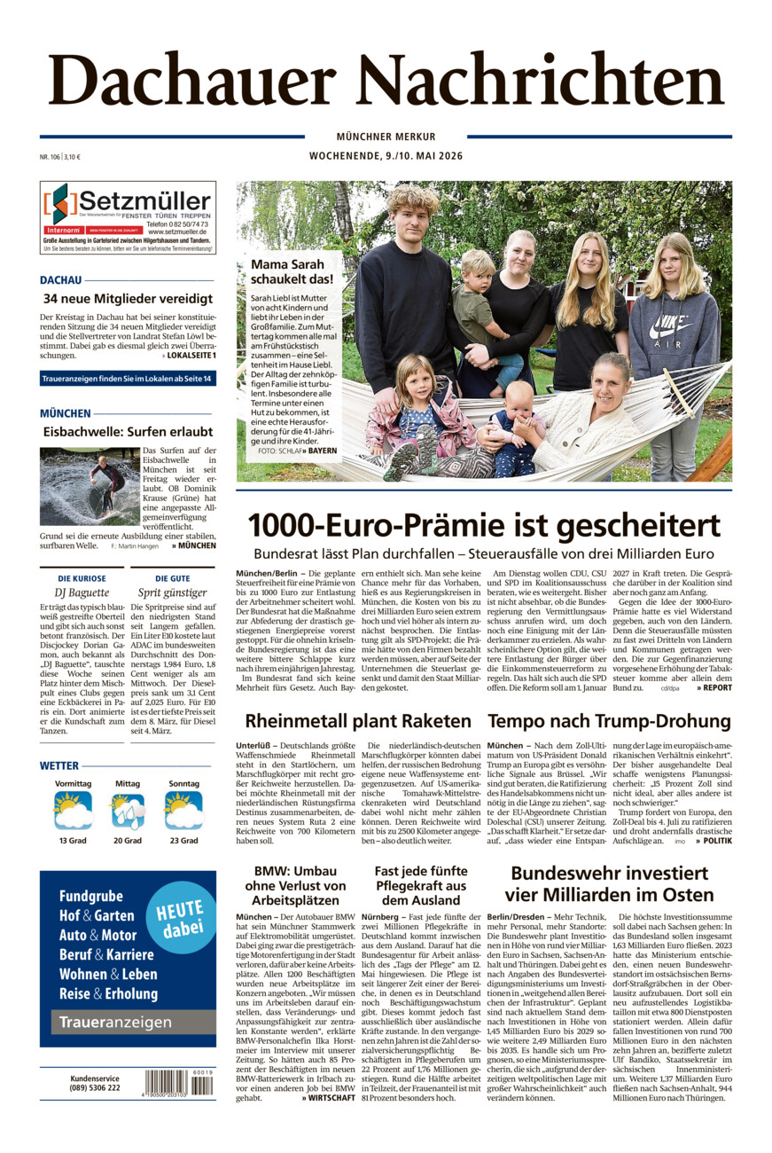 Dachauer Nachrichten vom Samstag, 09.05.2026