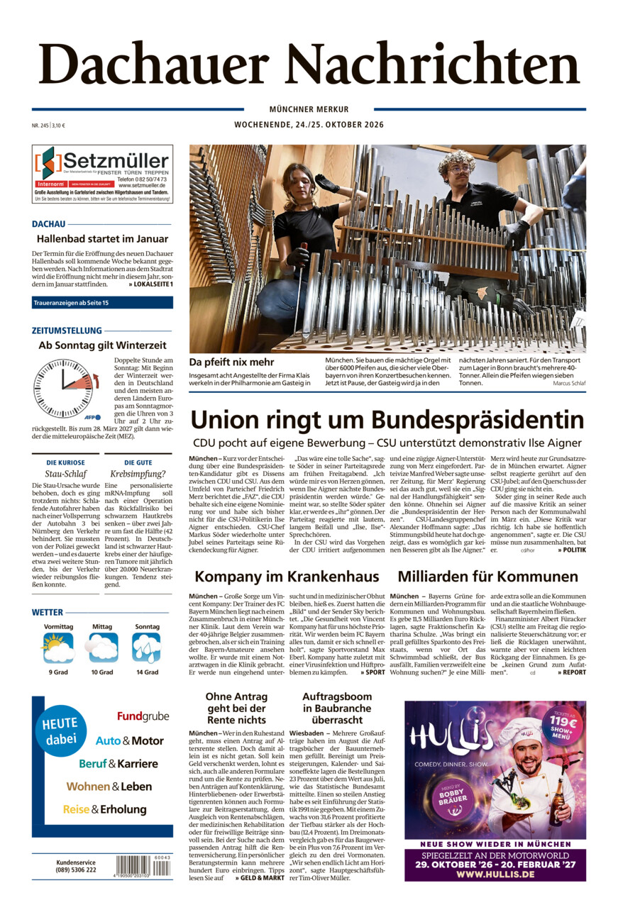 Dachauer Nachrichten vom Samstag, 24.10.2026
