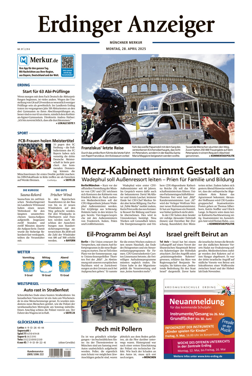 Erdinger Anzeiger vom Montag, 28.04.2025