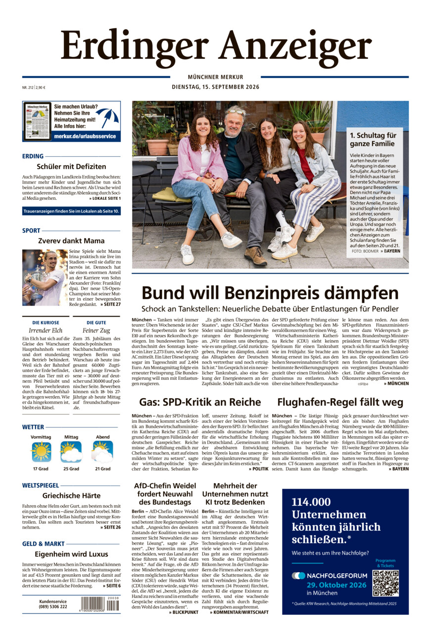 Erdinger Anzeiger vom Dienstag, 15.09.2026