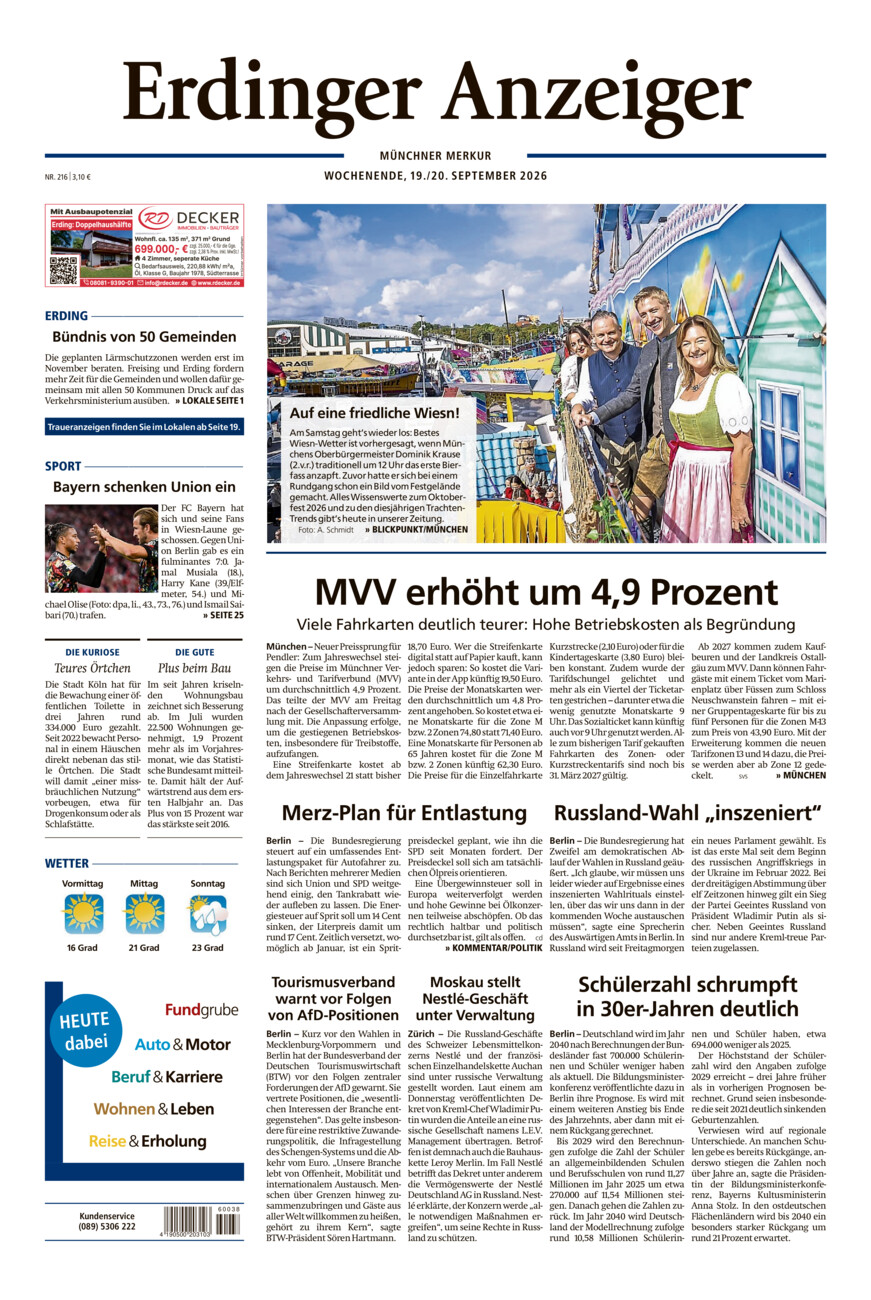 Erdinger Anzeiger vom Samstag, 19.09.2026