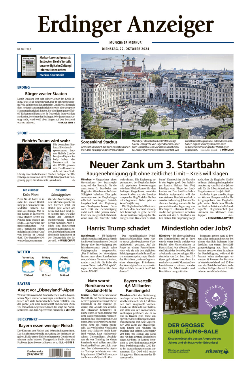 Erdinger Anzeiger vom Dienstag, 22.10.2024