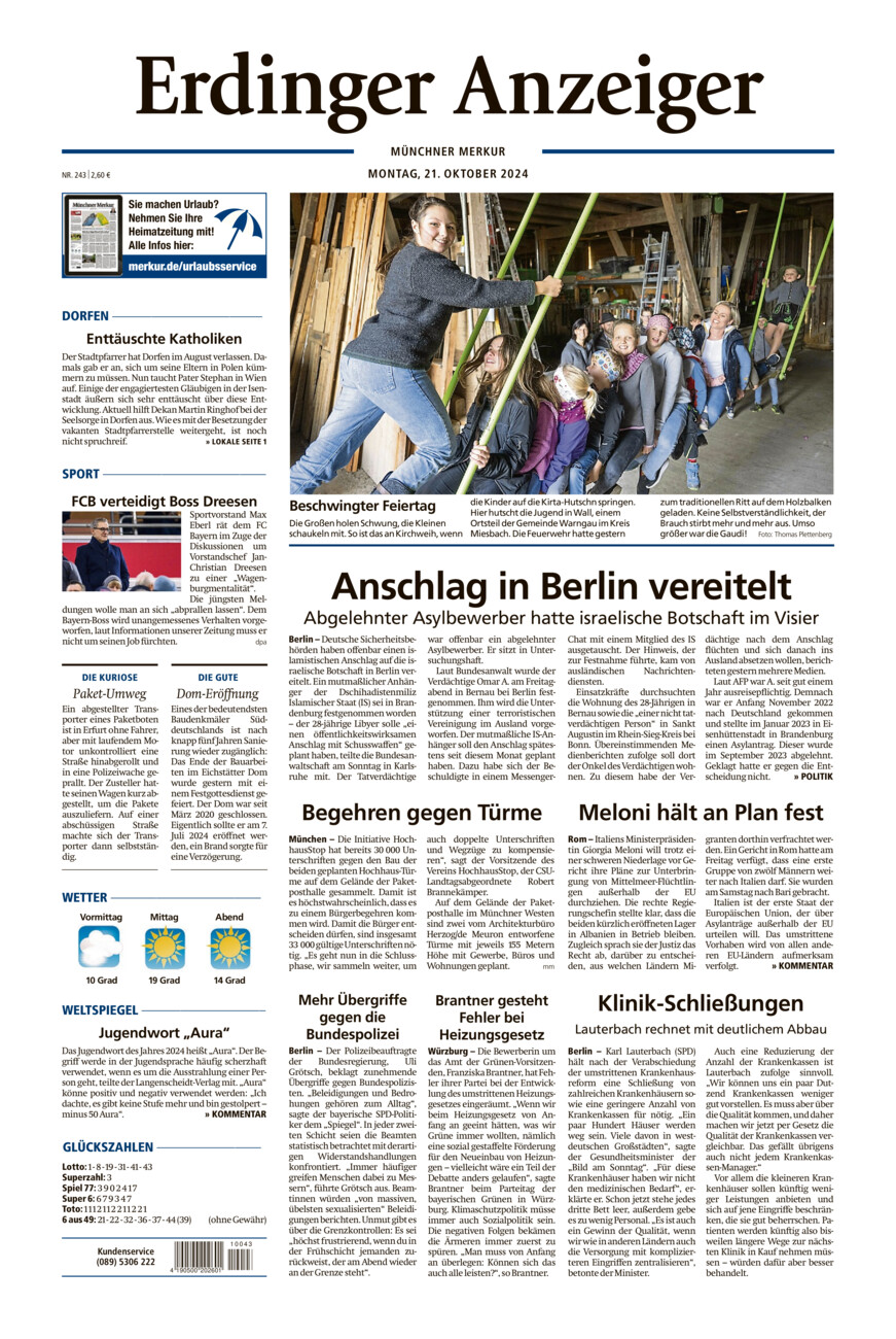 Erdinger Anzeiger vom Montag, 21.10.2024