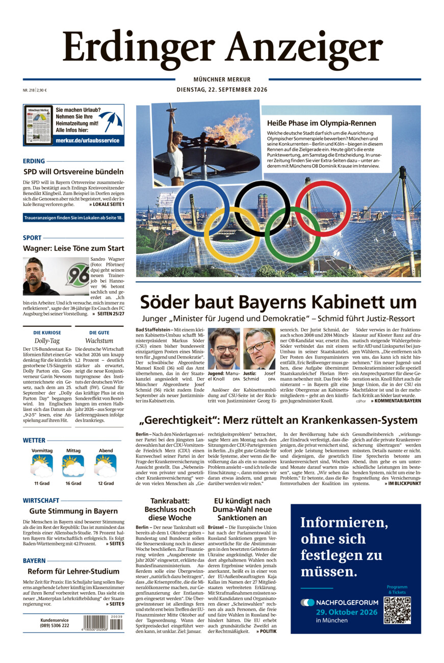 Erdinger Anzeiger vom Dienstag, 22.09.2026