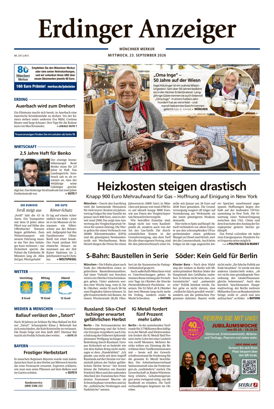 Erdinger Anzeiger vom Mittwoch, 23.09.2026