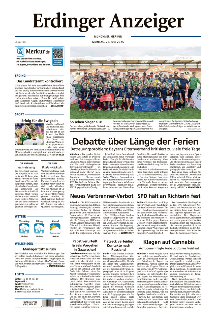 Erdinger Anzeiger vom Montag, 21.07.2025
