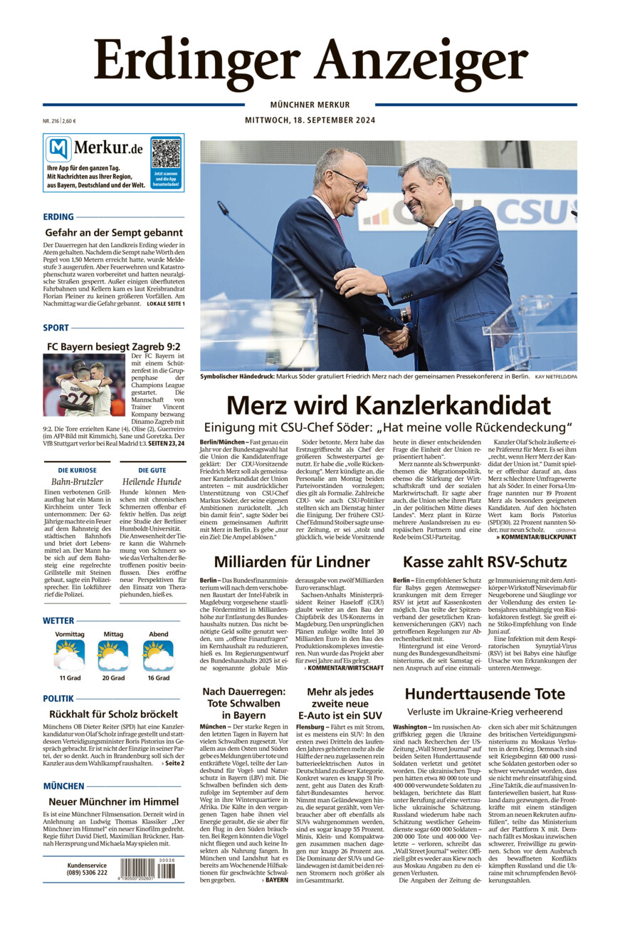 Erdinger Anzeiger vom Mittwoch, 18.09.2024