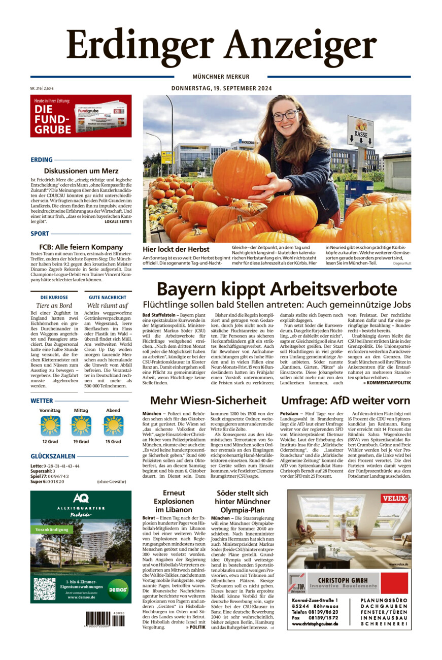 Erdinger Anzeiger vom Donnerstag, 19.09.2024