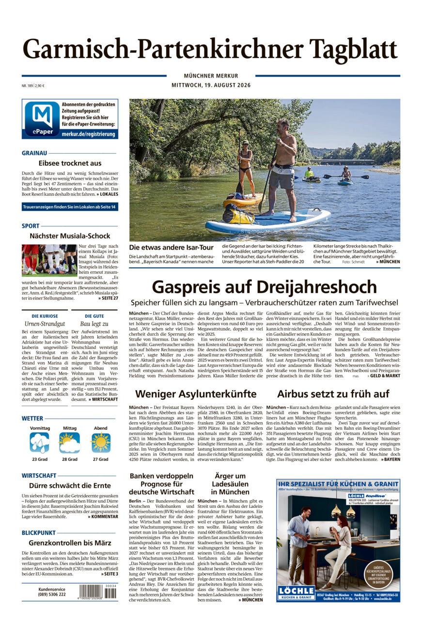 Garmisch-Partenkirchner Tagblatt vom Mittwoch, 19.08.2026
