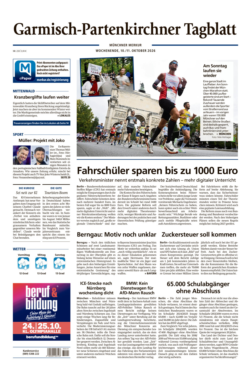 Garmisch-Partenkirchner Tagblatt vom Samstag, 10.10.2026