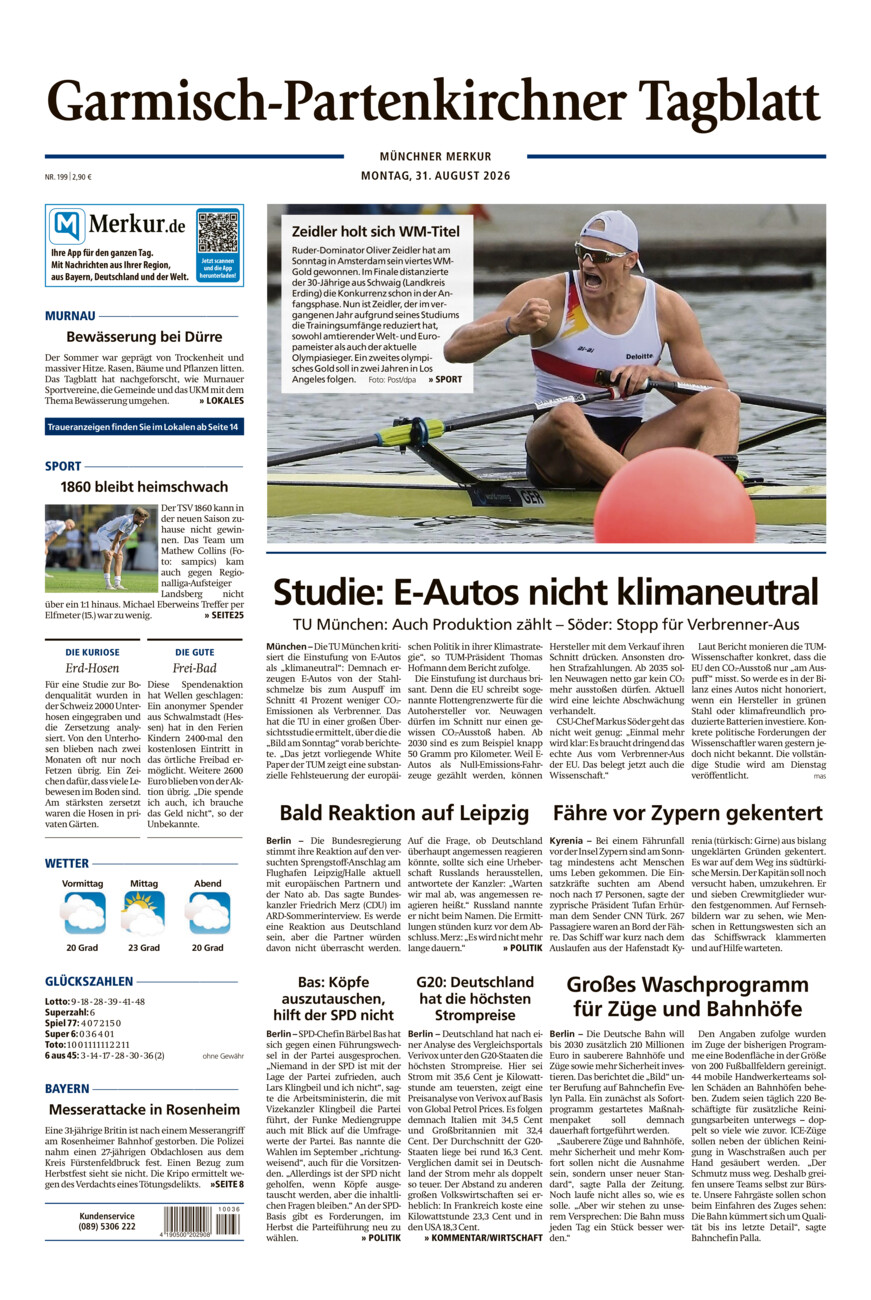 Garmisch-Partenkirchner Tagblatt vom Montag, 31.08.2026