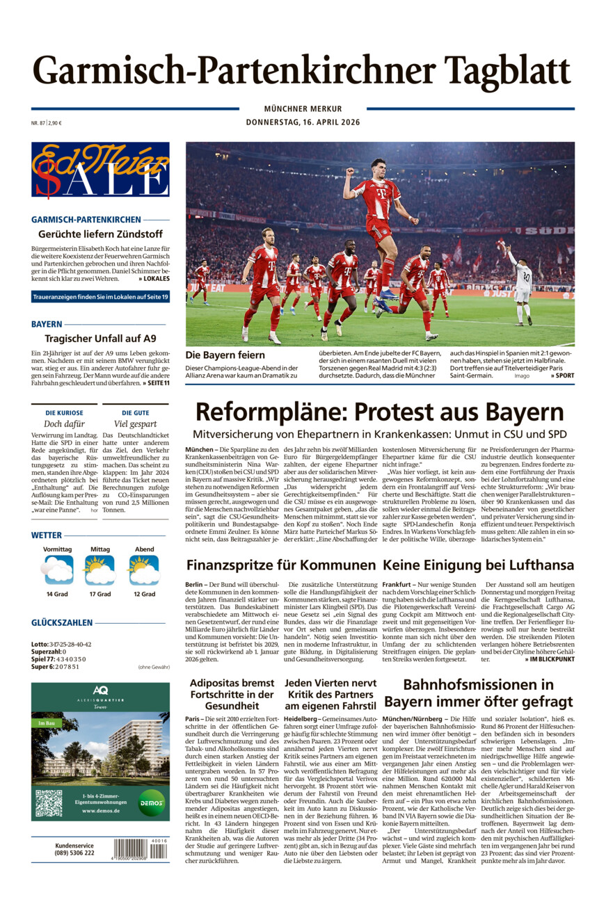 Garmisch-Partenkirchner Tagblatt vom Donnerstag, 16.04.2026