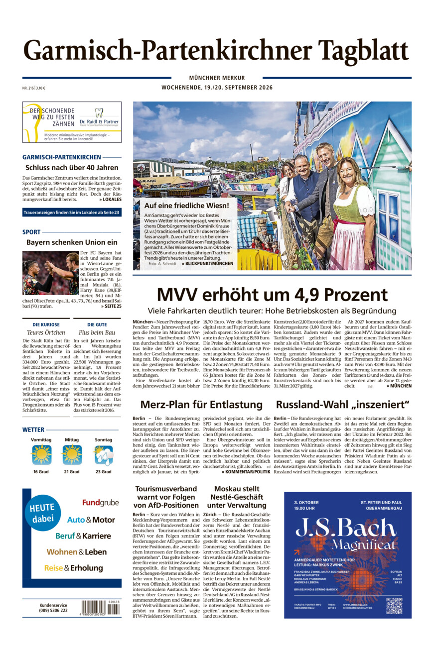 Garmisch-Partenkirchner Tagblatt vom Samstag, 19.09.2026
