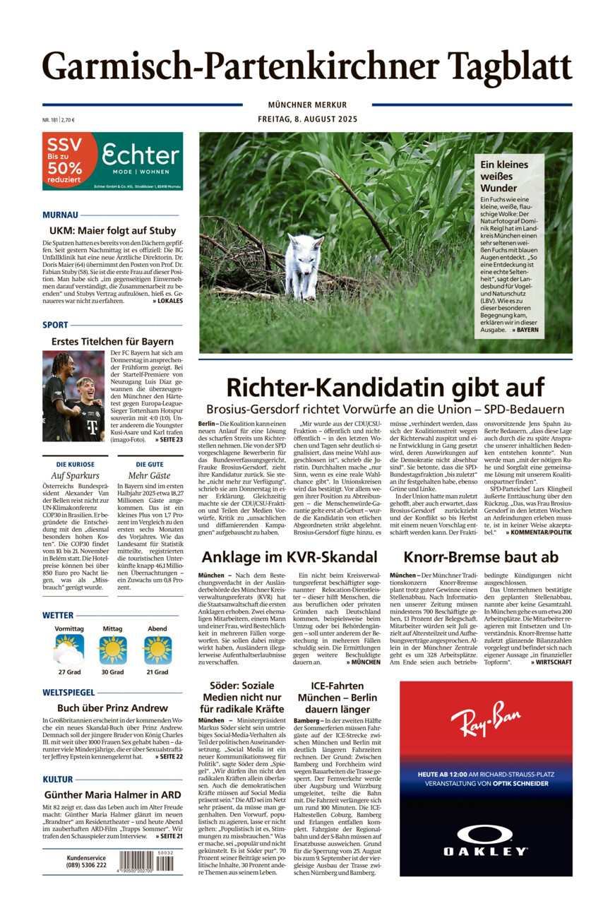 Garmisch-Partenkirchner Tagblatt vom Freitag, 08.08.2025