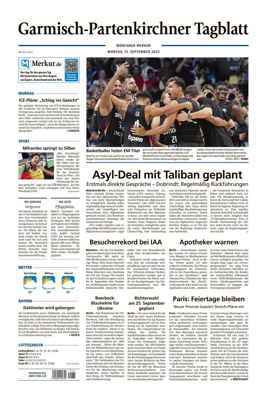 Garmisch-Partenkirchner Tagblatt vom Montag, 15.09.2025
