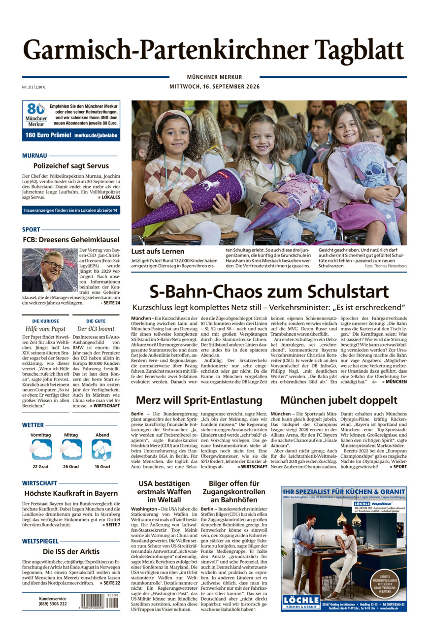 Garmisch-Partenkirchner Tagblatt vom Mittwoch, 16.09.2026