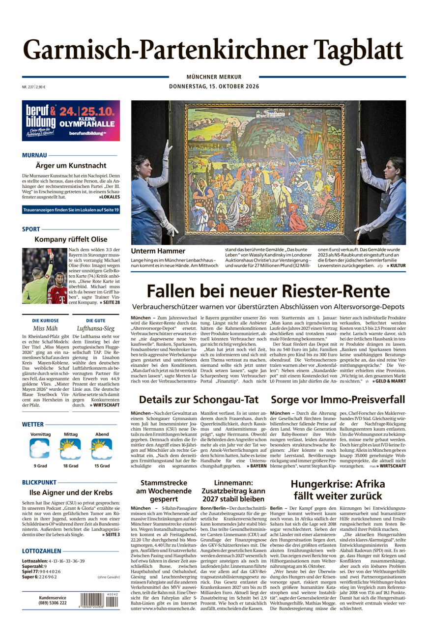 Garmisch-Partenkirchner Tagblatt vom Donnerstag, 15.10.2026