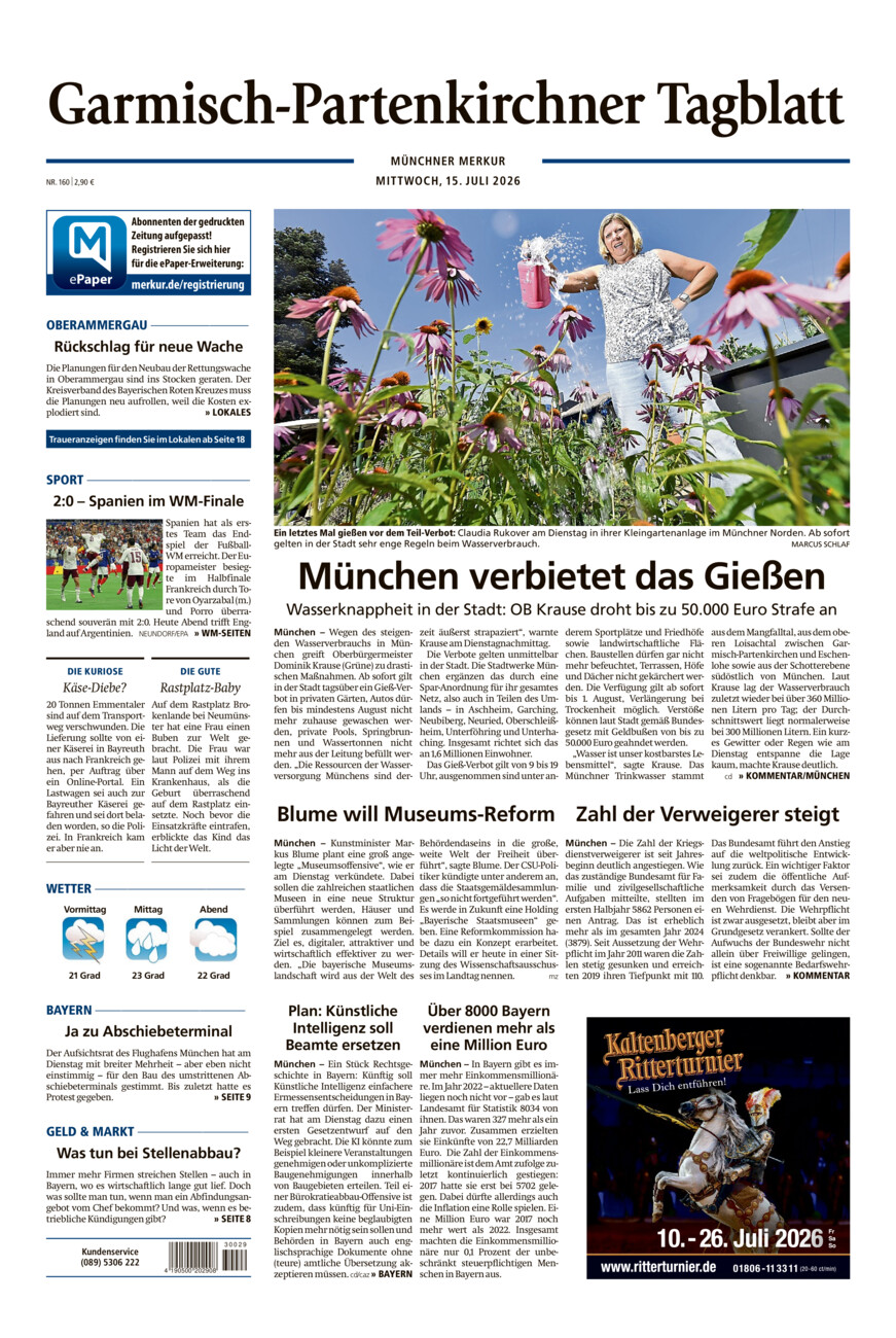 Garmisch-Partenkirchner Tagblatt vom Mittwoch, 15.07.2026