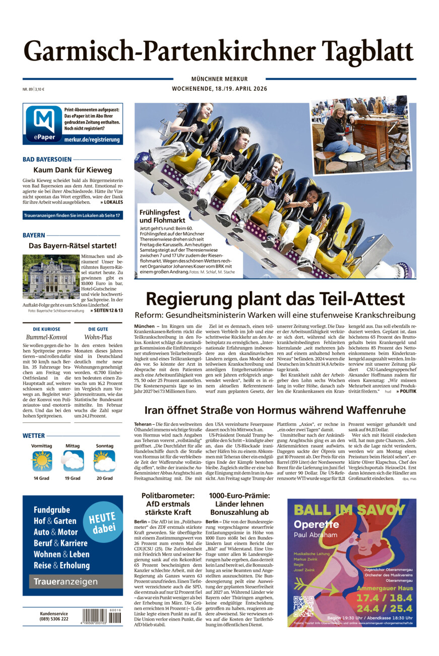 Garmisch-Partenkirchner Tagblatt vom Samstag, 18.04.2026