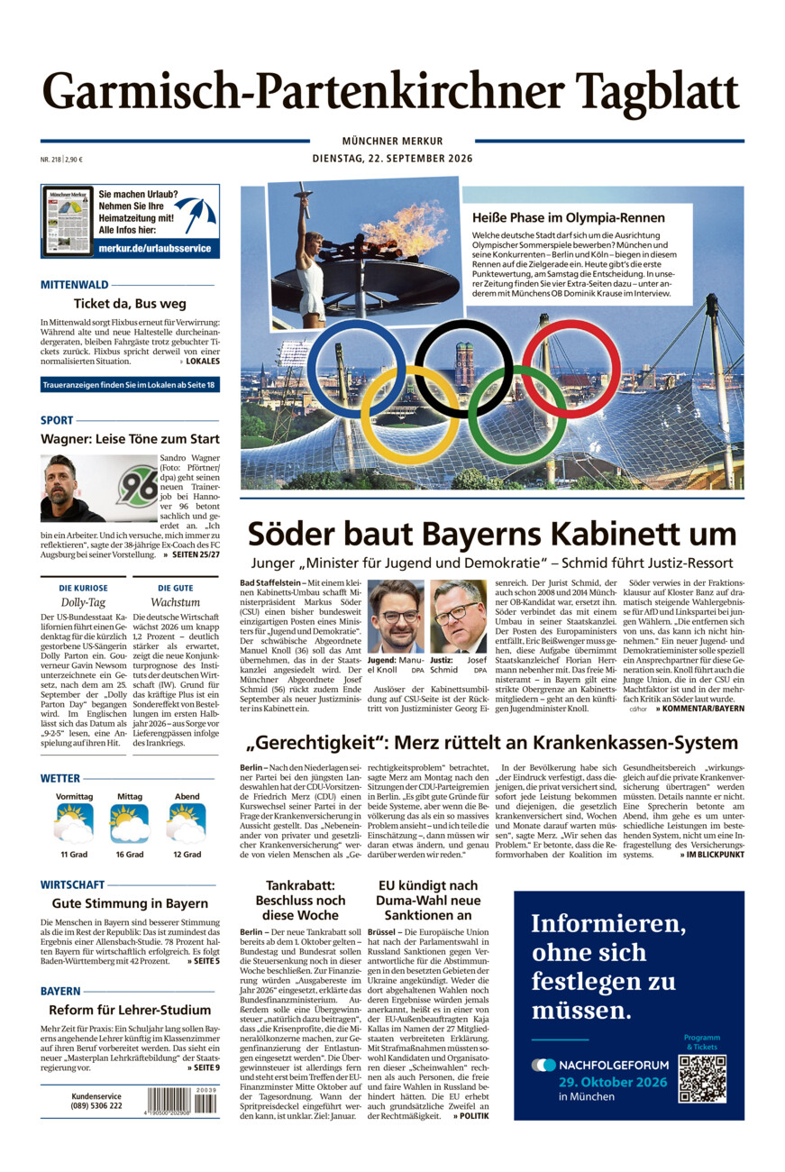 Garmisch-Partenkirchner Tagblatt vom Dienstag, 22.09.2026