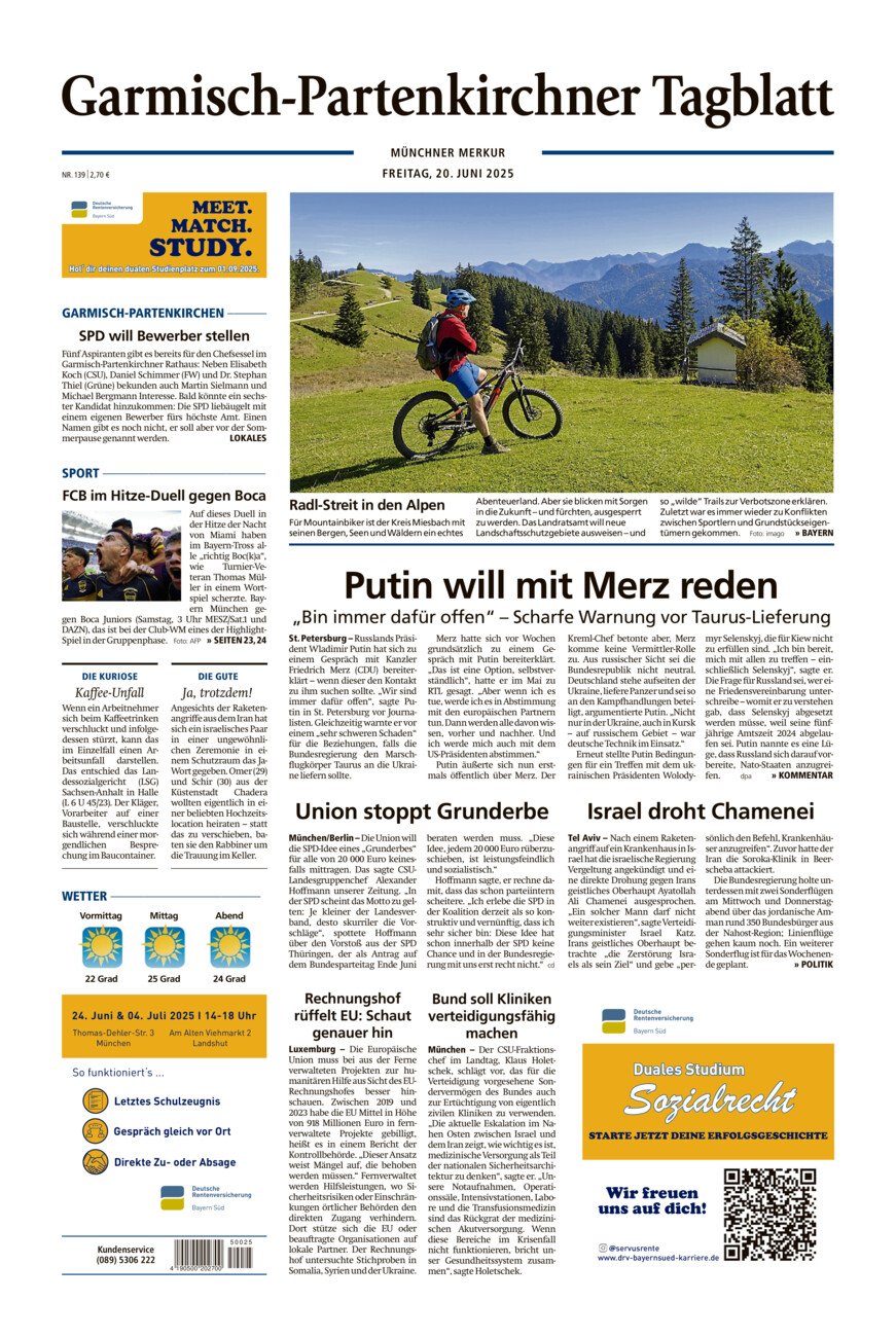 Garmisch-Partenkirchner Tagblatt vom Freitag, 20.06.2025