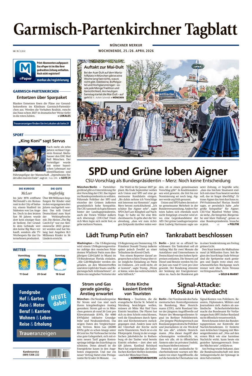 Garmisch-Partenkirchner Tagblatt vom Samstag, 25.04.2026