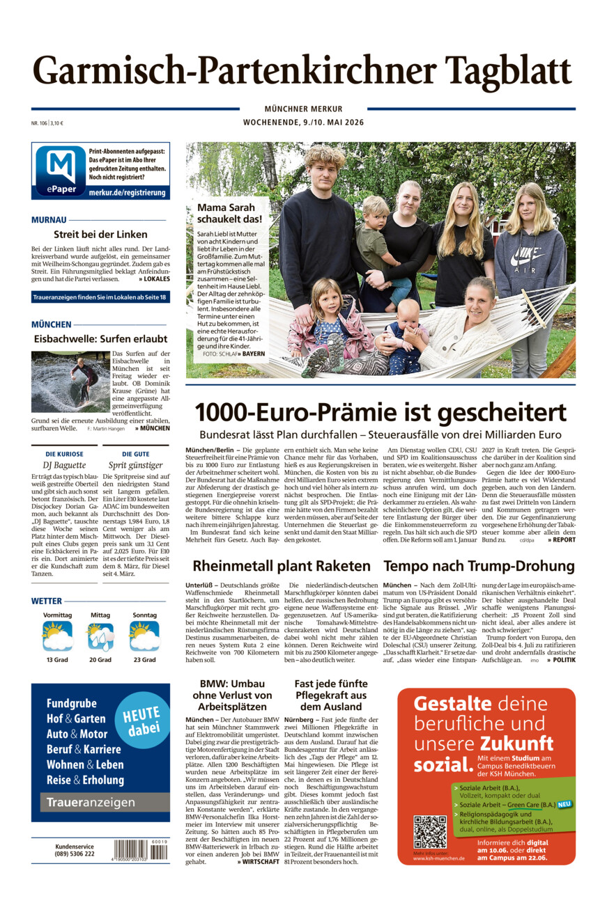 Garmisch-Partenkirchner Tagblatt vom Samstag, 09.05.2026